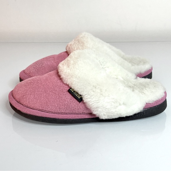 Old Friend Shoes - Old Friend Shearling Slippers W5-6 Pink Leather Scuffs
